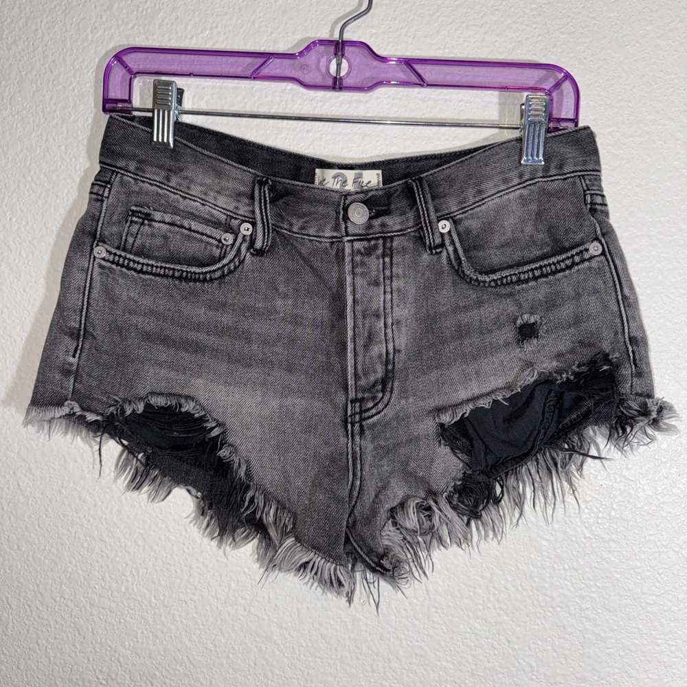 Free People We The Free Womens Black Denim Jean Shorts 25 Mid Rise Western Goth